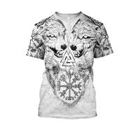 MYZTTZR Viking Fenrir Loup T-Shirt pour Hommes Imprimé en 3D Mythologie Nordique Été Manches Courtes Séchage Rapide Chemise Papa Cadeau,C,4XL