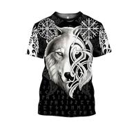 MYZTTZR Viking Fenrir Loup T-Shirt pour Hommes Imprimé en 3D Mythologie Nordique Été Manches Courtes Séchage Rapide Chemise Papa Cadeau,I,S