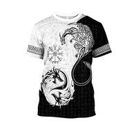 MYZTTZR Viking Fenrir Loup T-Shirt pour Hommes Imprimé en 3D Mythologie Nordique Été Manches Courtes Séchage Rapide Chemise Papa Cadeau,D,4XL
