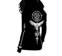 MYZTTZR Viking Impression 3D Zip Hoodie pour Hommes Mythologie Nordique Tatouage Cape Femme Cape Sweatshirt Médiéval Cosplay Cadeau,Odin Raven,S