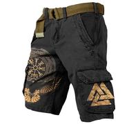 MYZTTZR Viking Imprimé en 3D Short Nordique Tatouage Vintage Casual Personnalisé Hommes Sports Pantalon de Plage Médiéval Valhalla,Celtic Knot,L