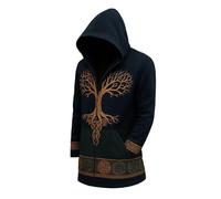 MYZTTZR Viking Mi-Long Homme Cardigan à Capuche/Mythologie Nordique Yggdrasil 3D Tatouage Imprimé Rétro Mode TendanceValhalla,Norse Runes,S