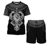 MYZTTZR Viking T-Shirt et Plage Short de Plage L'été Ensemble, Impression 3D Séchage Rapide Ultra-Mince Manches Courtes Décontracté Vacances Short Nordique Cadeau,Norse Runes,4XL