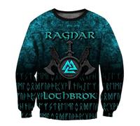 MYZTTZR Viking Unisexe Odin Sweatshirt pour Hommes Nordique Mythologie 3D Tatouage Vintage Décontracté Mode Manches Longues Col Rond Chemise,Norse Runes,XXL