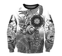 MYZTTZR Viking Unisexe Odin Sweatshirt pour Hommes Nordique Mythologie 3D Tatouage Vintage Décontracté Mode Manches Longues Col Rond Chemise,Norse Mythology,XXL