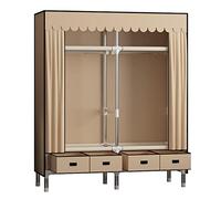 MZBDYYF Armoire portable en toile avec rail de suspension, étagères, rangement de vêtements, armoire en tissu pour chambre à coucher, marron, 140 x 45 x 168 cm