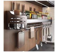 MZBDYYF Étagère murale à épices suspendue pour pots de cuisine, étagère de rangement avec crochets, casseroles de cuisine, poêles, étagère, 2 façons d'installation, assemblage facile (taille : 80 cm)