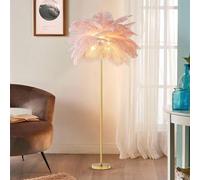MZBDYYF Lampadaire en plumes, lampe sur pied en plumes d'autruche naturelles avec finition dorée, lampadaires d'ambiance moderne pour salon, décoration de la maison