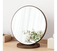 MZBDYYF Miroir de courtoisie de table, réglable à 90°, miroir de maquillage en bois, miroir de coiffeuse rond portable amovible, miroir de bureau haute définition