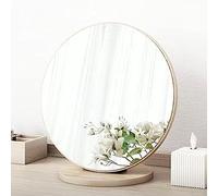 MZBDYYF Miroir de courtoisie de table, réglable à 90°, miroir de maquillage en bois, miroir de coiffeuse rond portable amovible, miroir de bureau haute définition