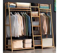 MZBDYYF Portant à vêtements avec étagères de rangement à l'arrière et rail de rangement, tringle à vêtements en bambou, penderie ouverte, porte-vêtements pour chambre à coucher, couloir, entrée 160 x