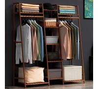 MZBDYYF Portant à vêtements avec étagères de rangement à l'arrière et rail de rangement, tringle à vêtements en bambou, penderie ouverte, porte-vêtements pour chambre à coucher, couloir, entrée 160 x