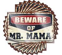 MZBS Lot de 10 autocollants amusants « Beware of Mr. Mama » (6 x 9 cm)