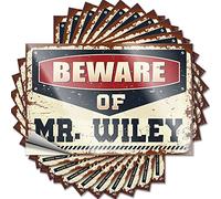 MZBS Lot de 10 autocollants amusants pour boîte à outils avec inscription « Beware of Mr. Wiley » - Décoration de garage pour homme (6 x 9 cm)