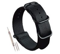 MZBUTIQ 20mm Noir Bracelet Nylon Bracelets de Montres pour Homme Mat 4 Boucles Extra Long