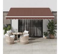mzdioop Auvent automatique avec LED marron 400 x 350 cm, extensible, imperméable, résistant aux UV, avec manivelle et capteur de vent, idéal pour terrasse, balcon, jardin, résistant aux intempéries