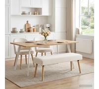 mzdioop Banc uni crème bou vec cadre en bois et pieds coniques en bois de caoutchouc 110 x 40 x 46 cm Banc rembourré pour salle à manger, couloir, salon, chambre à coucher