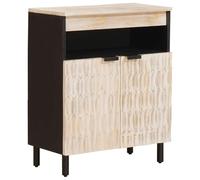 mzdioop Buffet avec porte, surface blanche, en bois de manguier massif, 60 x 33 x 75 cm, meuble bas avec espace de rangement, meuble TV, étagère hi-fi, meuble de salon, rangement multimédia, design