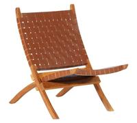 mzdioop Chaise de relaxation pliante marron en cuir véritable avec structure en bois pour jardin, balcon, terrasse, salon et camping, empilable, confortable, légère, robuste, avec repose-pieds