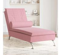 mzdioop Chaise longue de massage avec traversin en velours rose, 136,5 x 56 x 75 cm, avec fonction de massage USB, pieds en métal chromé, lattes en contreplaqué, pour salon, chambre à coucher
