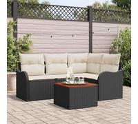 mzdioop Ensemble de canapé de jardin en polyrotin noir avec coussins, 5 pièces, modulable, résistant aux intempéries, pour terrasse, balcon, véranda, avec table et ensemble de sièges pour se détendre