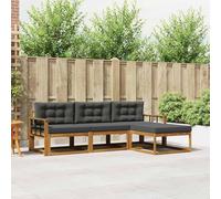 mzdioop Ensemble de canapé d'extérieur 4 pièces avec coussins en bois d'acacia massif anthracite, résistant aux intempéries, modulaire, pour jardin, terrasse, balcon et sièges détendus