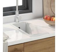 mzdioop Évier de cuisine blanc 21 x 44 x 14 cm en granit encastrable pour cuisines modernes, évier durable avec siphon, drain, panier à tamis, trop-plein et kit de montage pour une installation facile