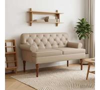 mzdioop Loveseat 2 places avec boutonnière Cappuccino en cuir synthétique 120 x 65 x 77 cm Banc rembourré avec cadre en bois Assise confortable Polyvalente pour salon, chambre à coucher, couloir