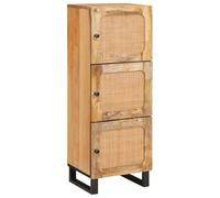 mzdioop Meuble haut en bois de manguier massif marron 90 x 33 x 75 cm avec beaucoup d'espace de rangement, 3 portes, pieds en métal stables, buffet moderne pour salon, rangement multimédias, meuble TV