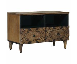 mzdioop Meuble TV marron en bois massif de mangue, 70 x 33,5 x 46 cm, avec espace de rangement, rangement multimédia, buffet, rack HiFi pour salon, home cinéma et jeux