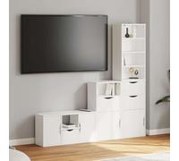 mzdioop ODDA Ensemble de 4 meubles de salon en pin massif blanc avec espace de rangement pour salon, centre de divertissement moderne, 79 x 24 x 40 cm