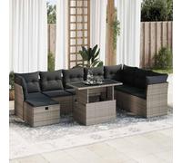mzdioop Salon de jardin 9 pièces gris en polyrotin avec coussins, meubles de salon résistants aux intempéries pour terrasse, balcon et jardin, avec espace de rangement inclus
