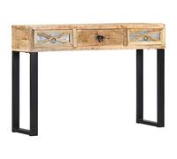 mzdioop Table console en bois de manguier massif 110 x 30 x 76 cm avec 3 tiroirs et structure en acier galvanisé pour salon, couloir, bureau et chambre à coucher, étagère et espace de rangement