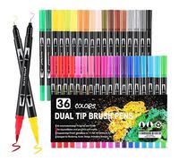 Mzh Art Dual Brush Lot de 36 stylos à double feutre, pour enfants et adultes, stylos à pointe fine pour aquarelle, lettrage à la main, mandala, calligraphie, manga, 0,4 et 1-2 mm