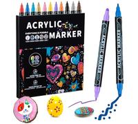 Mzh Art Lot de 12 marqueurs acryliques à double pointe pour bois, peinture sur roche, verre, toile, pierre, loisirs créatifs