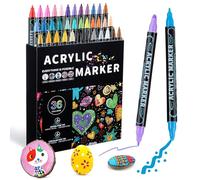 Mzh Art Lot de 36 marqueurs de peinture acrylique à double pointe - Marqueurs acryliques de qualité supérieure pour bois, peinture sur roche, verre, toile, pierre, loisirs créatifs