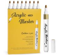 Mzh Art Lot de 8 marqueurs acryliques dorés à pointe fine, marqueurs permanents pour papier, croquis, dessin, bois, roche, pneus, plastique, cuir, verre, peinture à faire soi-même