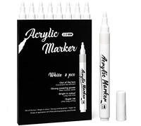 Mzh Art Lot de 8 marqueurs permanents blancs à pointe fine pour papier noir, croquis, dessin, bois, roche, pneus, plastique, cuir, verre, peinture à faire soi-même