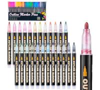 Mzh Art Marqueurs métalliques double ligne, 24 couleurs, stylos à paillettes pour la conception de votre propre album photo, livre d'or, scrapbooking