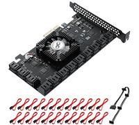 MZHOU Carte D'extension,PCIe 3.0 X4 à 24 Ports SATA, Carte Contrôleur de Disque Dur, Carte Adaptateur D'interface avec Câbles SATA et Câble d'alimentation SATA (ASM1064 + 1812)