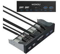 MZHOU Hub USB 3.0 5 Ports Multifonction, Carte d'Extension Panneau Avant USB Type-C 10 Gbit/s +4 Ports (5 Gbps / 480 Mbps) HD-Audio, pour Emplacement CD-ROM 5,25 Pouces