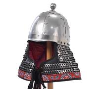 MZICXV Handmade Dynasty Replica Helmet | Bohai Folded Ear Steel Helm with Lamellar Neck Guard for Display, & Reenactment(Silver)