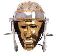 MZICXV Réplique de Casque de cavalerie romaine avec visage | Casque de reconstitution de style gaulois en laiton | Pour exposition historique