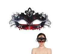 MZinge Masque vénitien pour femme en filigrane en métal et strass brillants - Masque de bal de fin d'année, Mardi Gras - Costume de fête d'Halloween (rouge)
