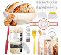 MZJAUVF Banneton pour Pain, Corbeille a Pain Rond 25cm, Pot de Fermentation 700ml, Grattoir à Pâte, Brosse, Kit Boulangerie pour Pains à Levain, Panier a Pains pour Débutant, Passionné de Boulangerie