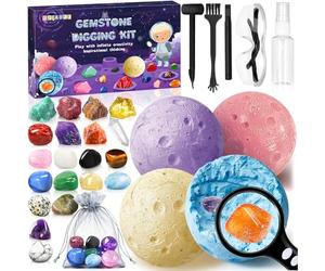 MZJAUVF Kit d'Excavation de Gemmes, 20 Cristaux et Pierres Précieuses, Archéologie Enfant pour 6 7 8 9 10 Ans, Kits Éducatifs de Sciences, Kits Excavation pour Idee Science Jouet Cadeau Garcon Enfant