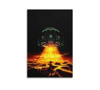 MZKSUERS Poster d'art sur toile avec OVNI atterrissant sur un avion extraterrestre - Poster décoratif sur toile - Affiches murales modernes pour chambre à coucher (50 x 75 cm)
