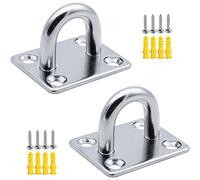MZMing Lot de 2 Crochets de Plafond M8 en Acier Inoxydable 304 avec Plaque oculaire et 4 Trous - avec vis et Bouchons en Caoutchouc - pour Bateau, gréement, Yoga, Sangle d'entraînement, balançoire