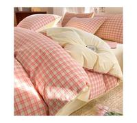 MZP Housse de Couette écossaise - Parure de lit en Pur Coton 4 Pièces - Style Classique/Rayé Tartan - 1 Duvet cover200x230cm,1 Drap housse150/180x200cm,Taies d'oreiller48x74cm(Orange A,Queen)