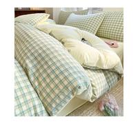 MZP Housse de Couette écossaise - Parure de lit en Pur Coton 4 Pièces - Style Classique/Rayé Tartan - 1 Duvet cover200x230cm,1 Drap housse150/180x200cm,Taies d'oreiller48x74cm(Yellow B,Queen)